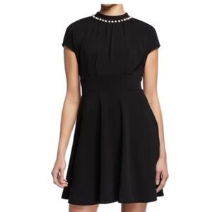 kate spade Black Pearl-Embellished Fit-and-Flare Dress